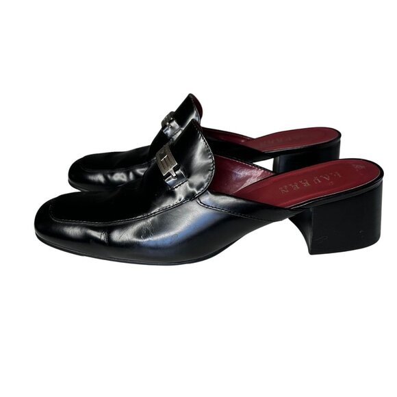 Lauren Ralph Lauren Bethel Mules 8.5 Vintage 90s RLR Black Leather Slip On Heels - Picture 5 of 10